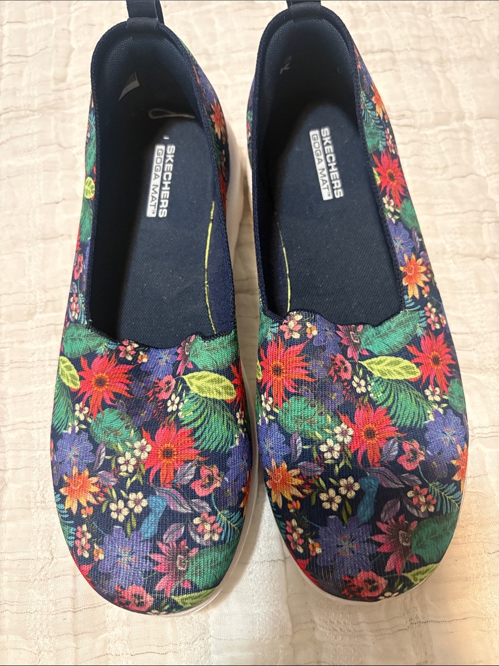 Skechers Navy Floral Slip-On Flats with Multicolor Blooms